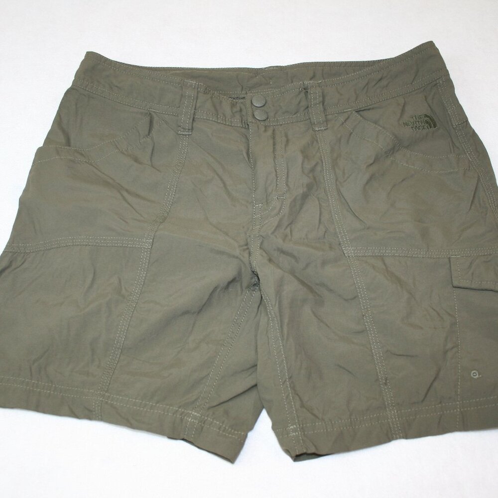 The North Face Hiking Green Nylon Drawstring Multi Pocket Shorts Size 10 Long